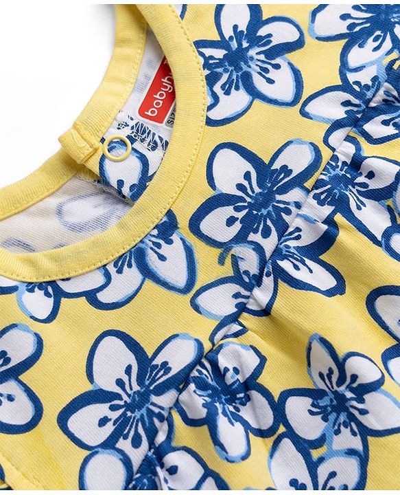 Babyhug 100% Cotton Knit Half Sleeves Floral Printed Top - Yellow