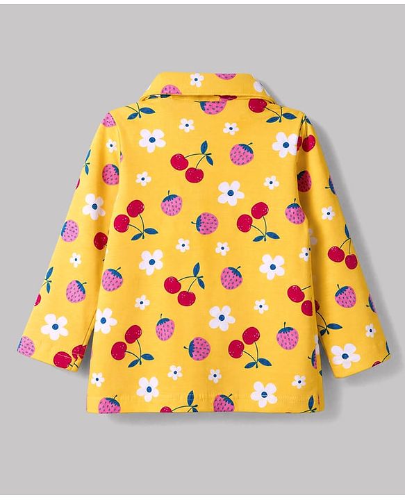 Babyhug 100% Cotton Knit Full Sleeves Co-Ords Shirt & Pyjama Night Suit with Floral & Tropical Print - Yellow