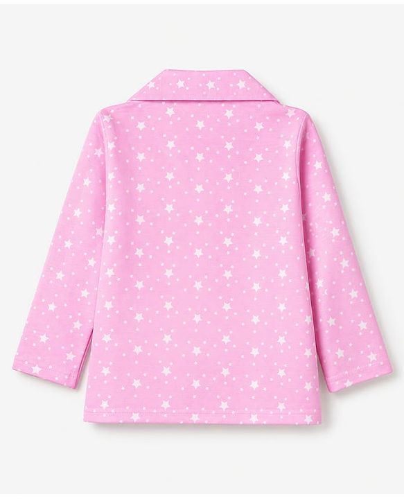 Babyhug 100% Cotton Knit Full Sleeves Co-Ords Shirt & Pyjama Night Suit with Star Print - Pink