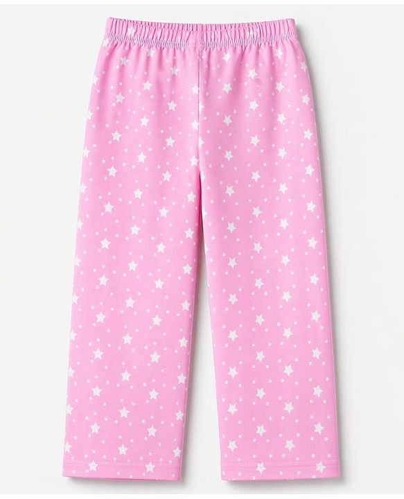 Babyhug 100% Cotton Knit Full Sleeves Co-Ords Shirt & Pyjama Night Suit with Star Print - Pink