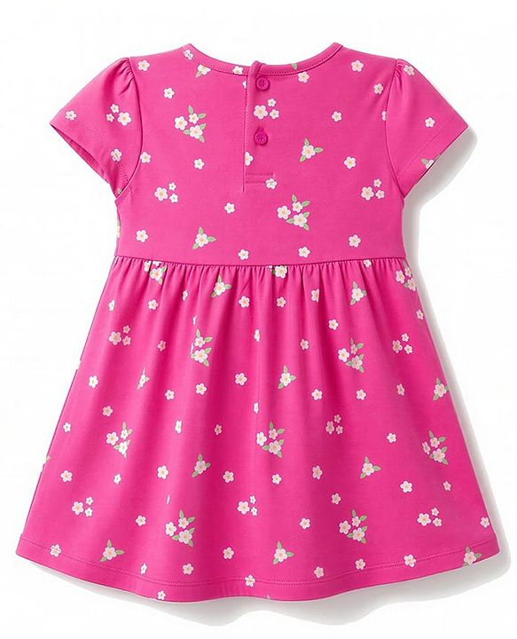 Babyhug Single Jersey Knit Half Sleeves Polka Dot & Floral Printed Frock With Bow Applique Pack of 2 - Pink & Navy Blue