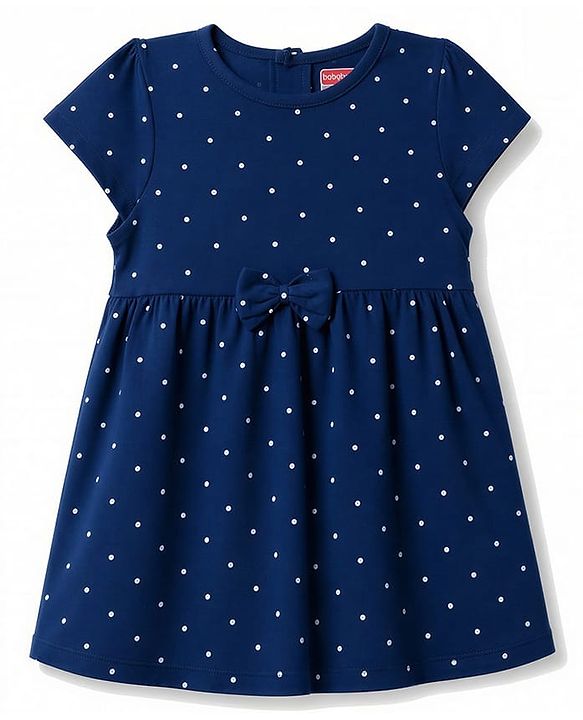Babyhug Single Jersey Knit Half Sleeves Polka Dot & Floral Printed Frock With Bow Applique Pack of 2 - Pink & Navy Blue