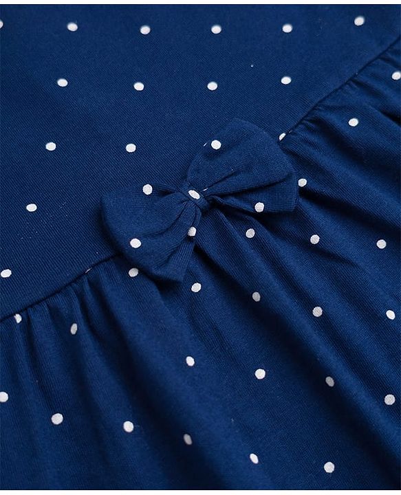 Babyhug Single Jersey Knit Half Sleeves Polka Dot & Floral Printed Frock With Bow Applique Pack of 2 - Pink & Navy Blue