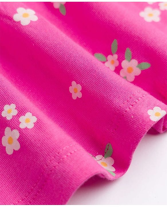 Babyhug Single Jersey Knit Half Sleeves Polka Dot & Floral Printed Frock With Bow Applique Pack of 2 - Pink & Navy Blue