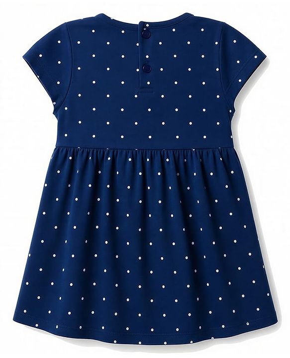 Babyhug Single Jersey Knit Half Sleeves Polka Dot & Floral Printed Frock With Bow Applique Pack of 2 - Pink & Navy Blue