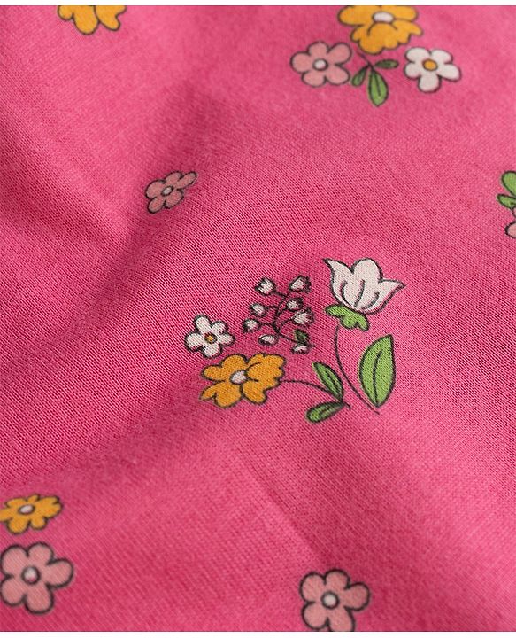Babyhug 100% Cotton Knit Sleeveless Floral Printed Top - Dark Pink