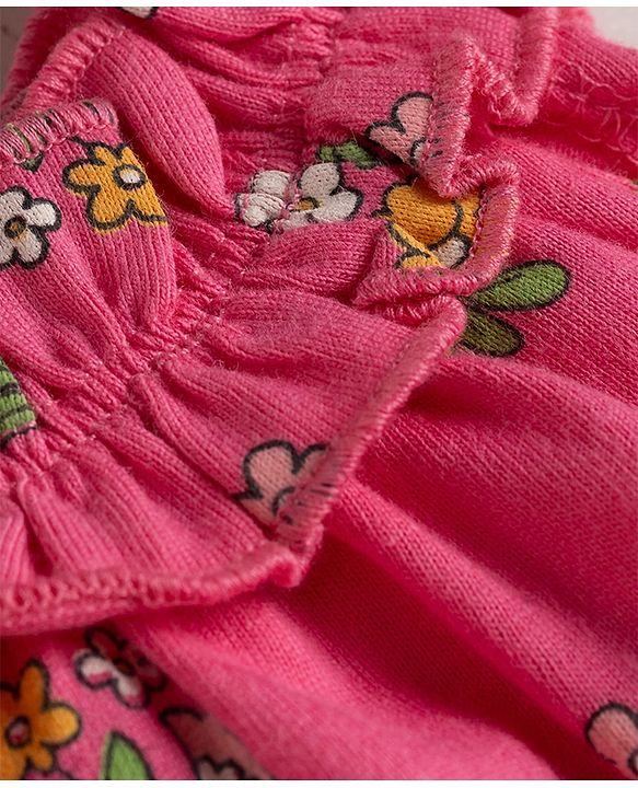 Babyhug 100% Cotton Knit Sleeveless Floral Printed Top - Dark Pink
