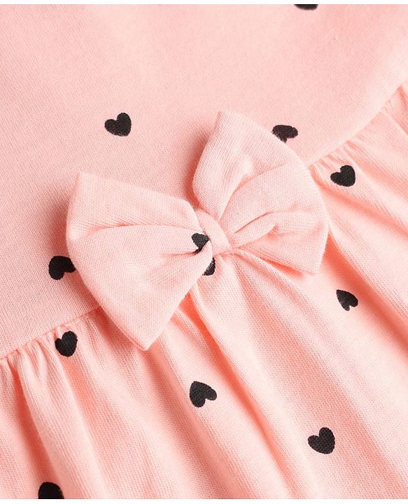 Babyhug Single Jersey Knit Half Sleeves Frock With Hearts & Daddy' Girl Print Pack Of 2 - Red & Peach