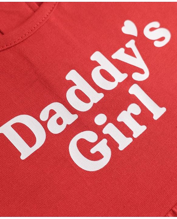 Babyhug Single Jersey Knit Half Sleeves Frock With Hearts & Daddy' Girl Print Pack Of 2 - Red & Peach