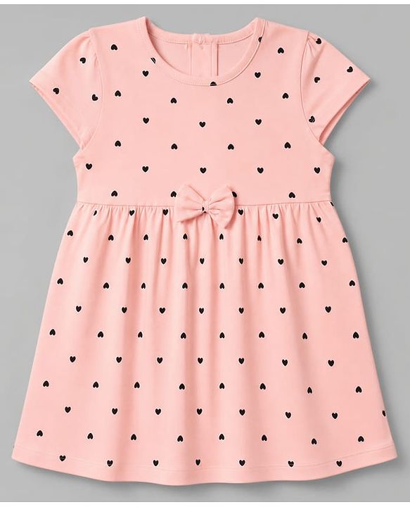 Babyhug Single Jersey Knit Half Sleeves Frock With Hearts & Daddy' Girl Print Pack Of 2 - Red & Peach