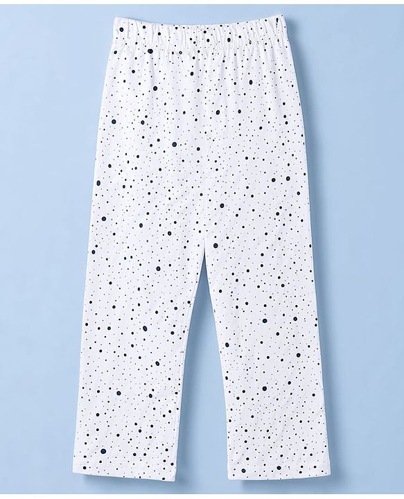 Babyhug 100% Cotton Knit Full Sleeves Front Open Co-Ords Doted Printed Shirt & Pajama Night Suit - White