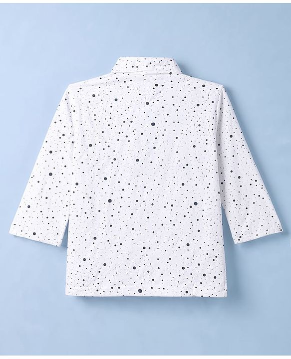 Babyhug 100% Cotton Knit Full Sleeves Front Open Co-Ords Doted Printed Shirt & Pajama Night Suit - White