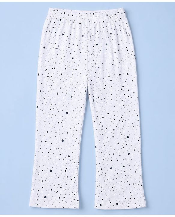 Babyhug 100% Cotton Knit Full Sleeves Front Open Co-Ords Doted Printed Shirt & Pajama Night Suit - White
