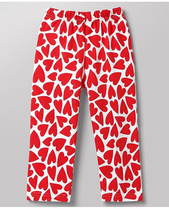 Babyhug 100% Cotton Knit Full Sleeves Co-Ords Shirt & Pyjama Night Suit with Heart Print - Red