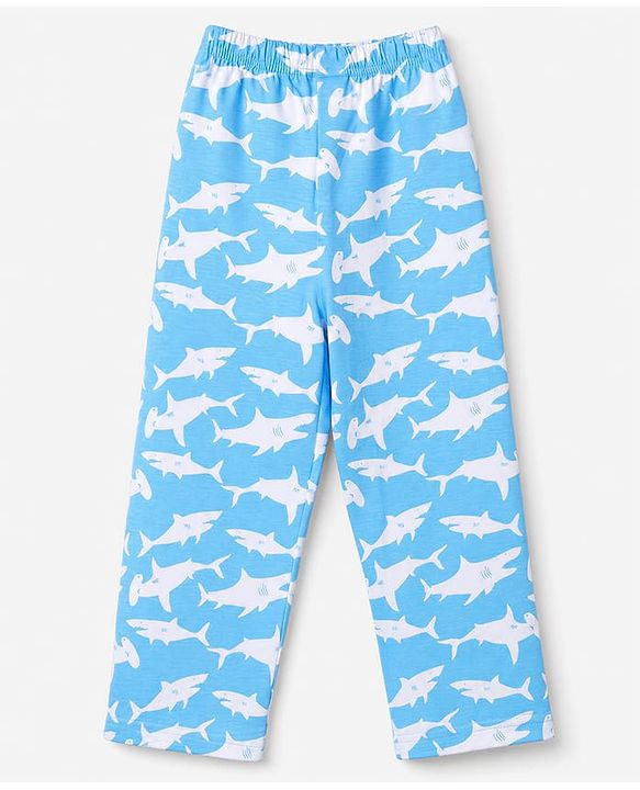 Babyhug 100% Cotton Knit Full Sleeves Co-Ords Shirt & Pyjama Night Suit with Shark Print - Sky Blue