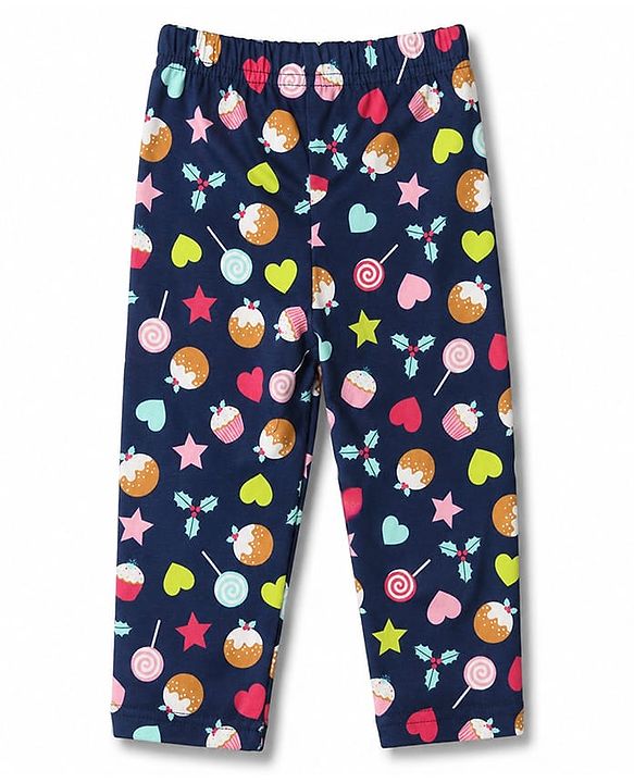 Babyhug 100% Cotton Knit Full Sleeves Shirt & Pyjama Night Suit with Cup Cake Print - Navy Blue