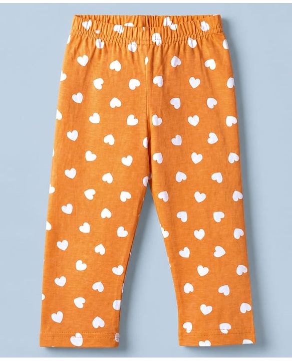 Babyhug Cotton Knit Full Sleeves Front Open Co-ord Shirt & Pajama Night Suit with Hearts Print - Orange