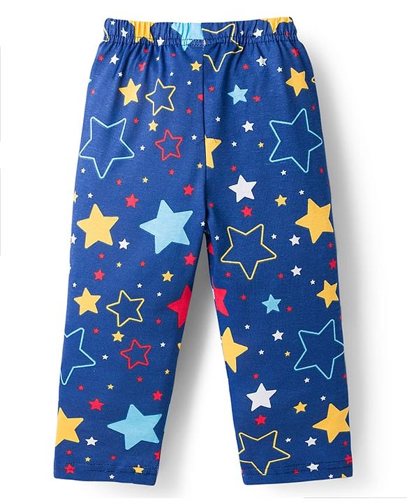 Babyhug 100% Cotton Knit Full Sleeves Co-Ords Shirt & Pajama Night Suit Star Print - Navy