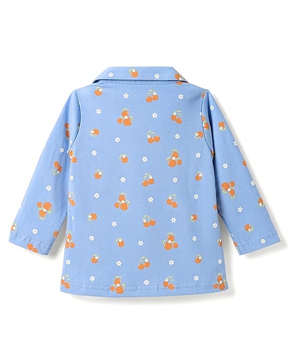 Babyhug 100% Cotton Knit Full Sleeves Shirt & Pyjama Night Suit with Tropical Theme Print - Blue