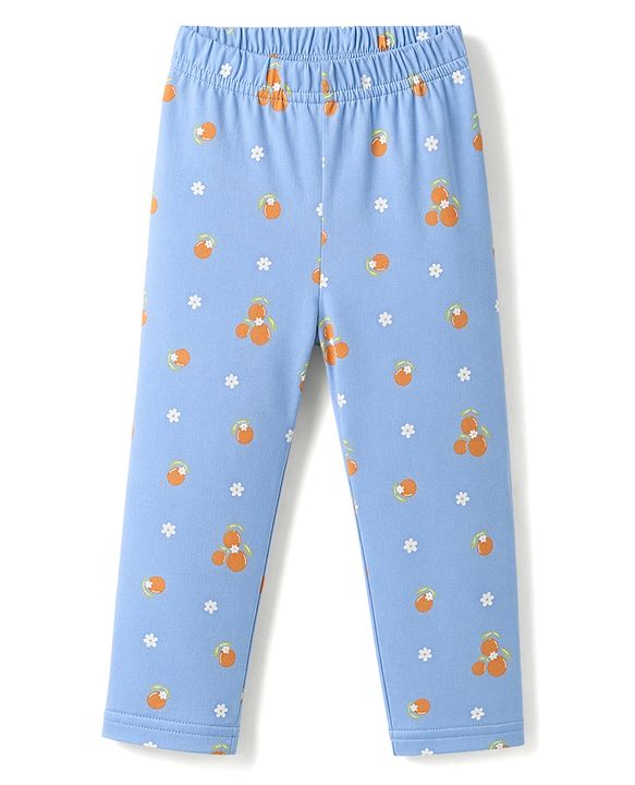 Babyhug 100% Cotton Knit Full Sleeves Shirt & Pyjama Night Suit with Tropical Theme Print - Blue