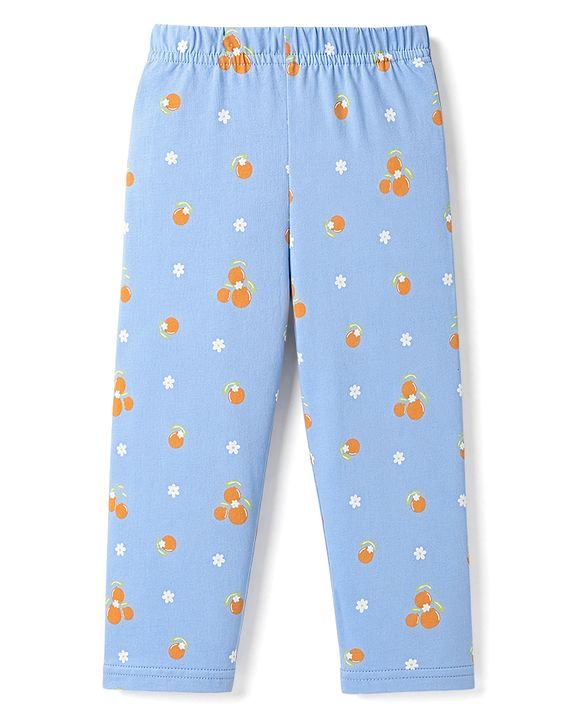 Babyhug 100% Cotton Knit Full Sleeves Shirt & Pyjama Night Suit with Tropical Theme Print - Blue