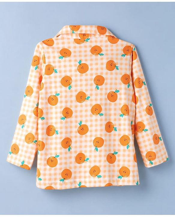 Babyhug Cotton Knit Full Sleeves Co-Ords Shirt & Pyjama Night Suit with Checks & Orange Print - Orange