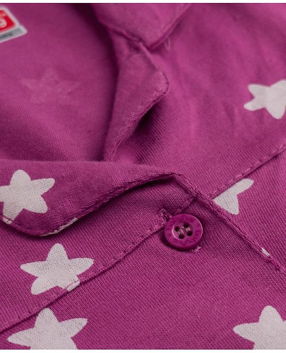 Babyhug 100% Cotton Knit Full Sleeves Co-Ords Shirt & Pyjama Night Suit with Star Print - Purple