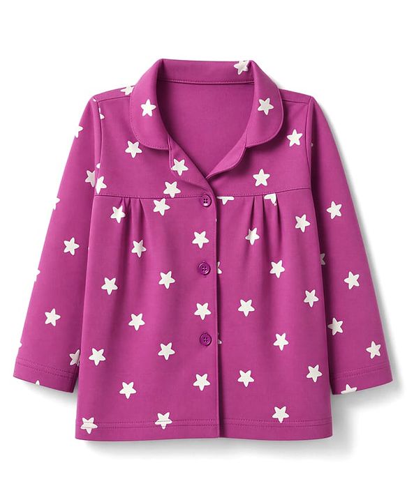 Babyhug 100% Cotton Knit Full Sleeves Co-Ords Shirt & Pyjama Night Suit with Star Print - Purple