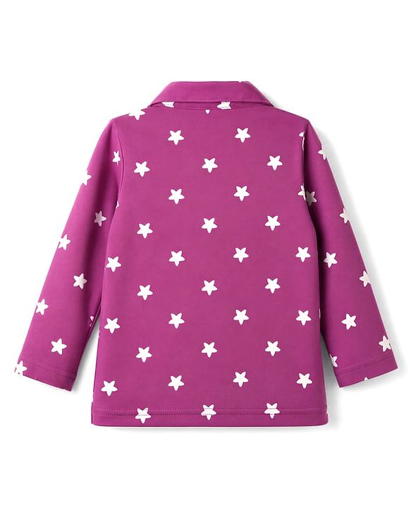 Babyhug 100% Cotton Knit Full Sleeves Co-Ords Shirt & Pyjama Night Suit with Star Print - Purple