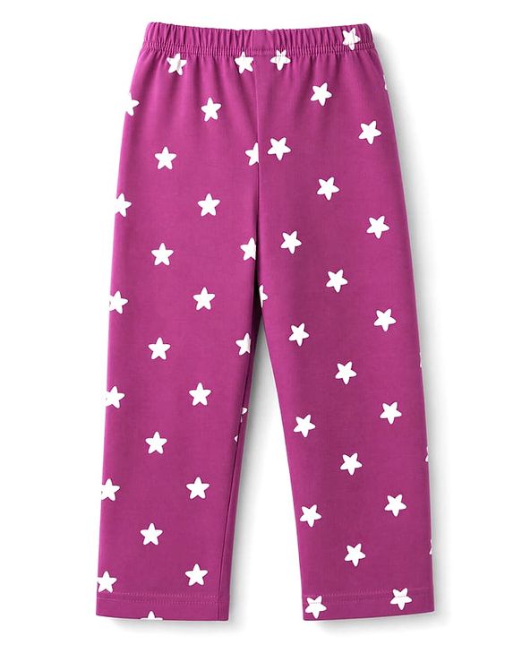 Babyhug 100% Cotton Knit Full Sleeves Co-Ords Shirt & Pyjama Night Suit with Star Print - Purple