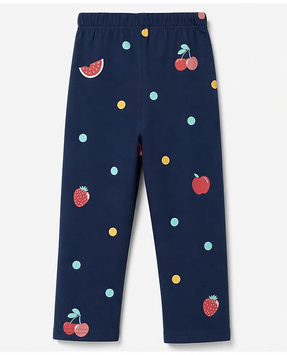 Babyhug 100% Cotton Knit Half Sleeves Co-Ords Shirt & Pyjama Night Suit with Polka Dots & Fruits Print - Navy Blue