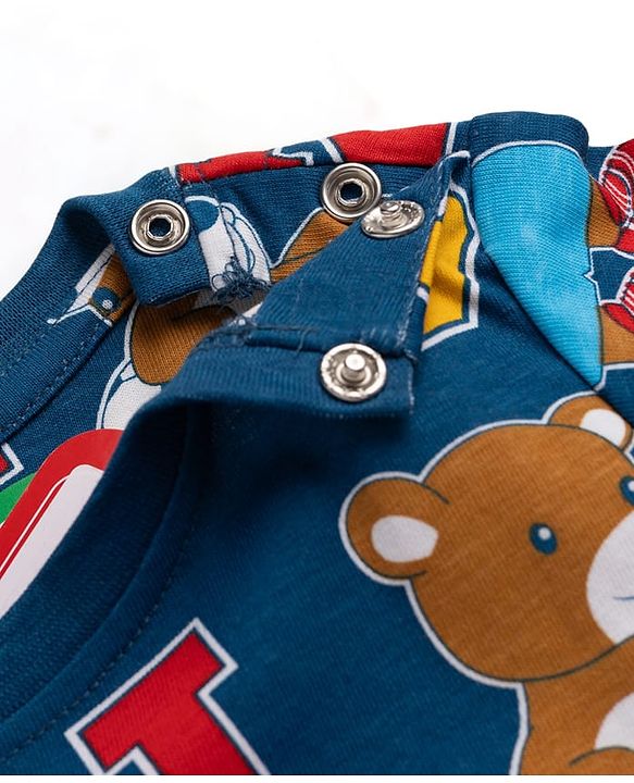 Babyhug 100% Cotton Knit Half Sleeves Lion & Bear Printed Co-Ords T-shirt & Shorts Night Suit - Navy Blue