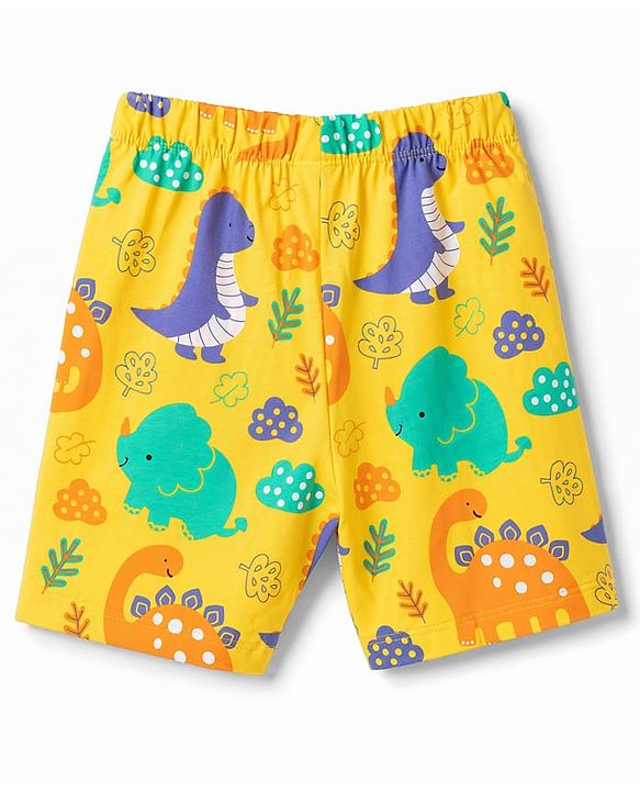 Babyhug 100% Cotton Knit Half Sleeves Dino Printed Co-Ords T-Shirt & Shorts Night Suit - Yellow