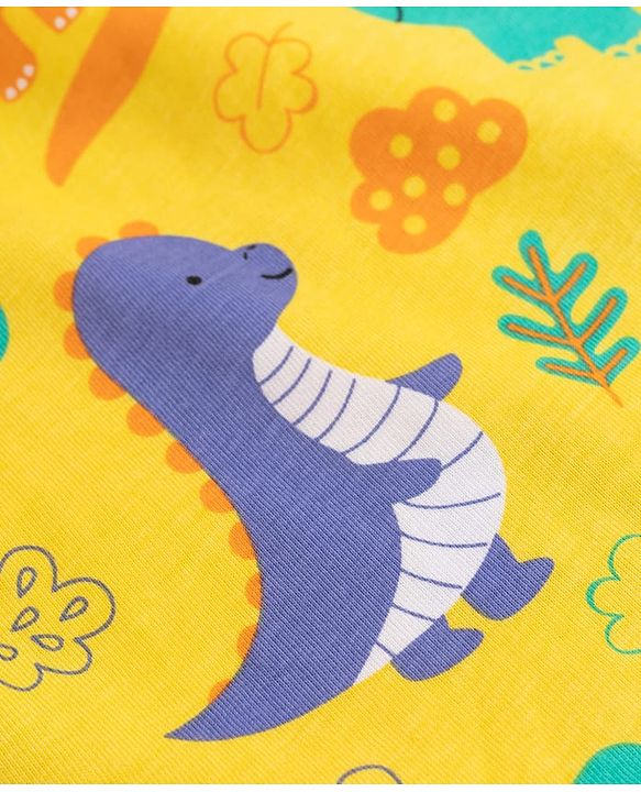 Babyhug 100% Cotton Knit Half Sleeves Dino Printed Co-Ords T-Shirt & Shorts Night Suit - Yellow