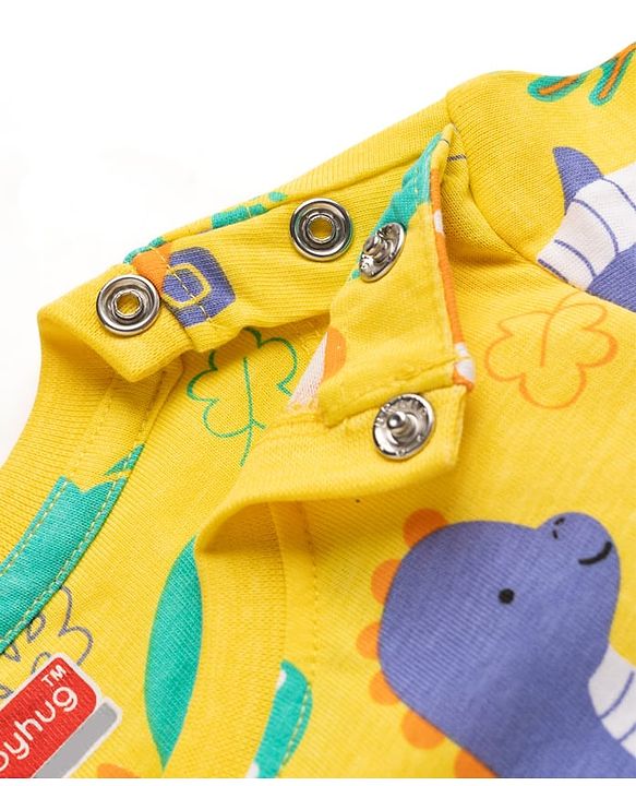 Babyhug 100% Cotton Knit Half Sleeves Dino Printed Co-Ords T-Shirt & Shorts Night Suit - Yellow