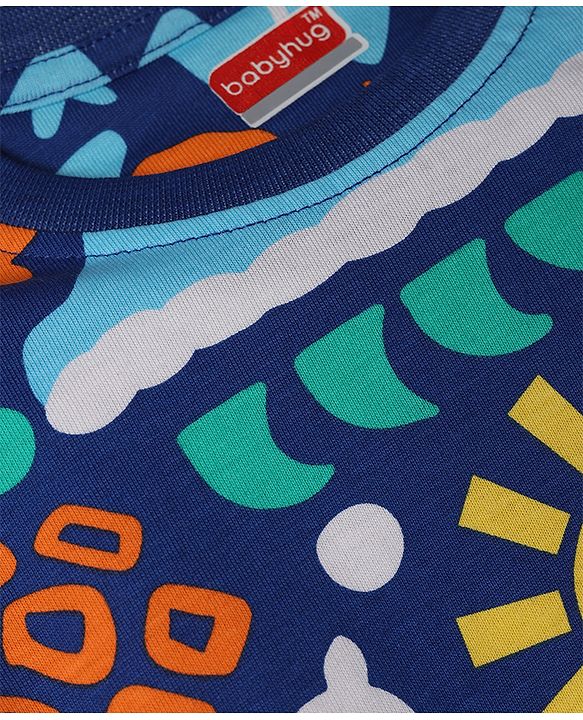 Babyhug 100% Cotton Knit Half Sleeves Beach Theme Printed Co-Ords T-Shirt & Shorts Night Suit - Navy Blue