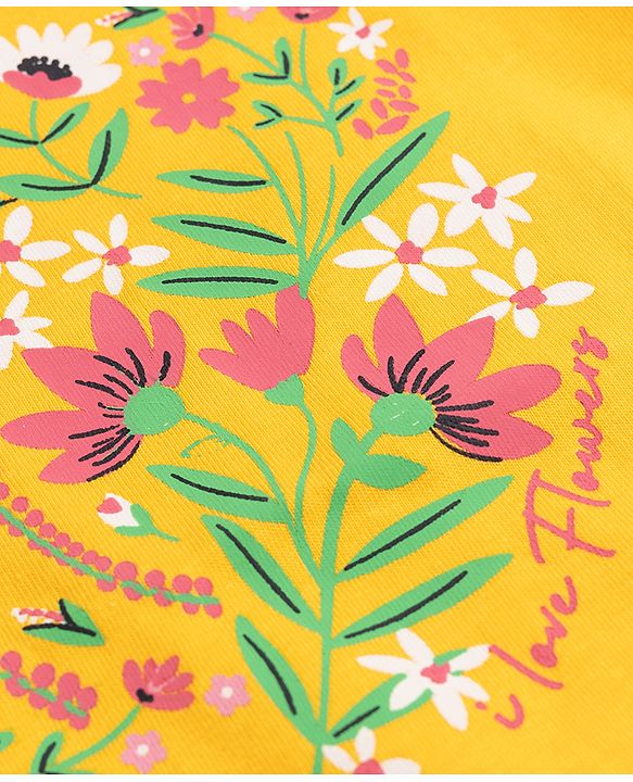 Babyhug 100% Cotton Knit Half Sleeves Floral Printed T-Shirt & Pyjama Night Suit - Yellow
