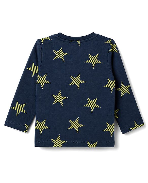 Babyhug 100% Cotton Knit Full Sleeves Star Printed Co-Ords T-Shirt & Pyjama Night Suit - Navy Blue