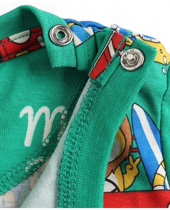 Babyhug 100% Cotton Knit Half Sleeves Animal & Nautical Theme Printed Co-Ords T-Shirt & Shorts Night Suit - Green