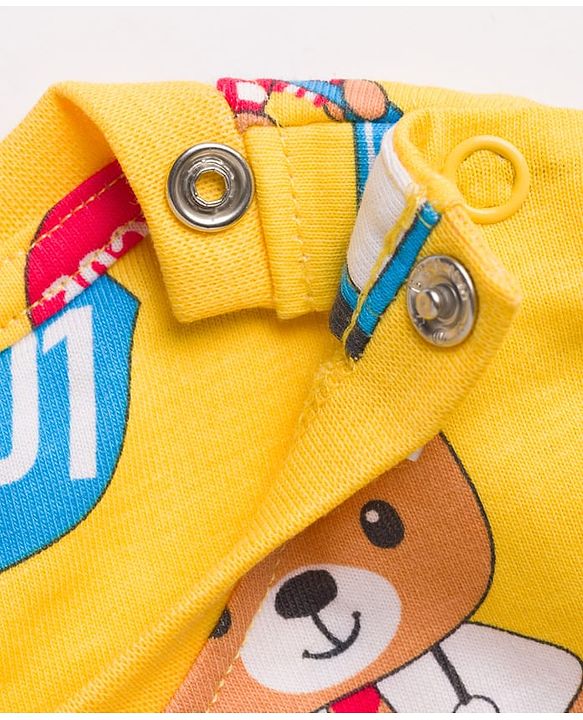 Babyhug 100% Cotton Knit Half Sleeves Emergency Vehicles & Bear Printed Co-Ords T-Shirt & Shorts Night Suit - Yellow