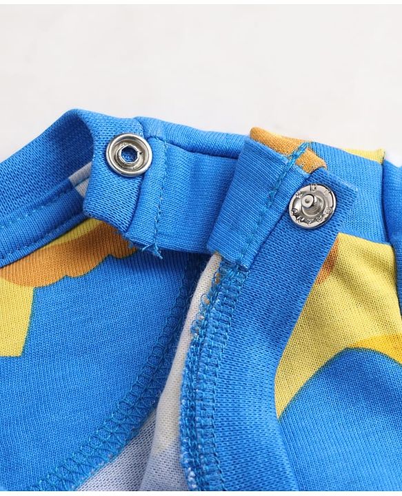Babyhug 100% Cotton Knit Half Sleeves Lion & Star Printed Co-Ords T-Shirt & Shorts Night Suit - Blue