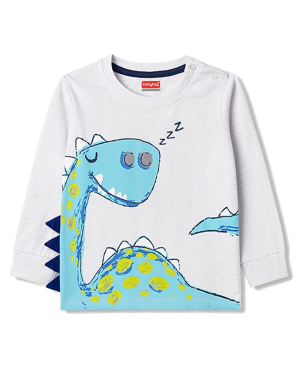 Babyhug 100% Cotton Knit Full Sleeves Dino Printed T-Shirt & Pyjama Night Suit - Grey