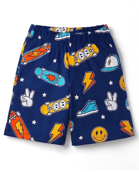 Babyhug 100% Cotton Knit Half Sleeves Sports Theme & Star Printed Co-Ords T-Shirt & Shorts Night Suit - Navy Blue