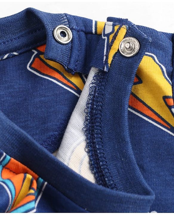 Babyhug 100% Cotton Knit Half Sleeves Sports Theme & Star Printed Co-Ords T-Shirt & Shorts Night Suit - Navy Blue