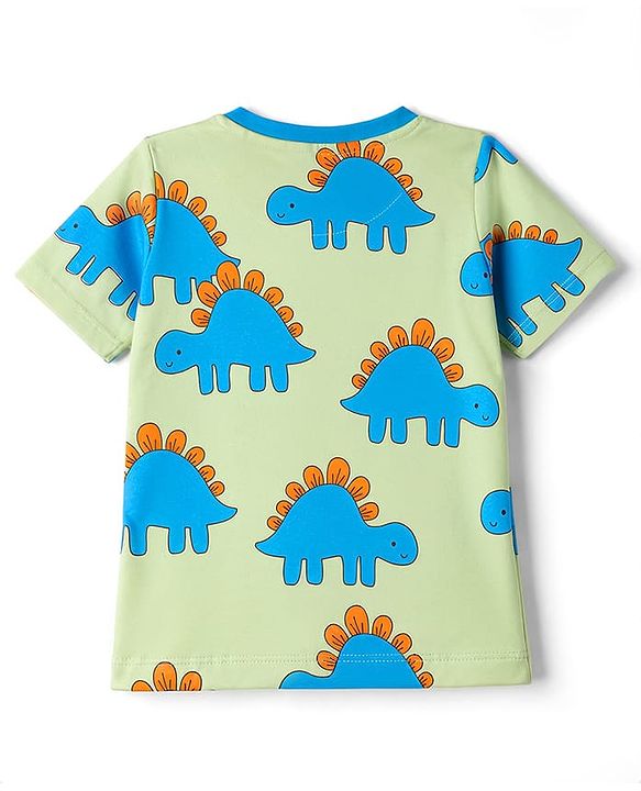 Babyhug 100% Cotton Knit Half Sleeves T-Shirt & Shorts Night Suit With Dino Print - Green