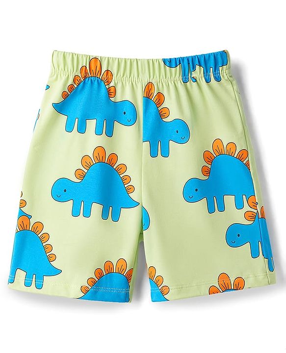 Babyhug 100% Cotton Knit Half Sleeves T-Shirt & Shorts Night Suit With Dino Print - Green