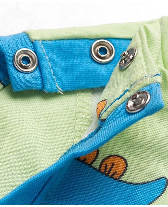 Babyhug 100% Cotton Knit Half Sleeves T-Shirt & Shorts Night Suit With Dino Print - Green
