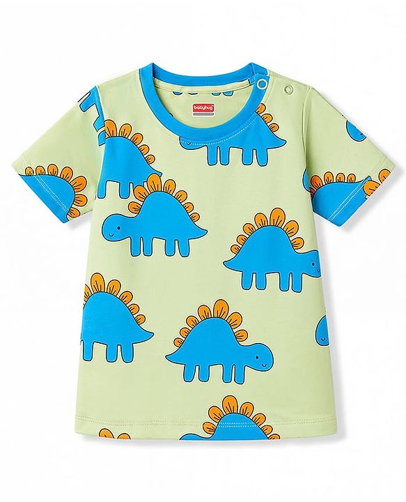 Babyhug 100% Cotton Knit Half Sleeves T-Shirt & Shorts Night Suit With Dino Print - Green