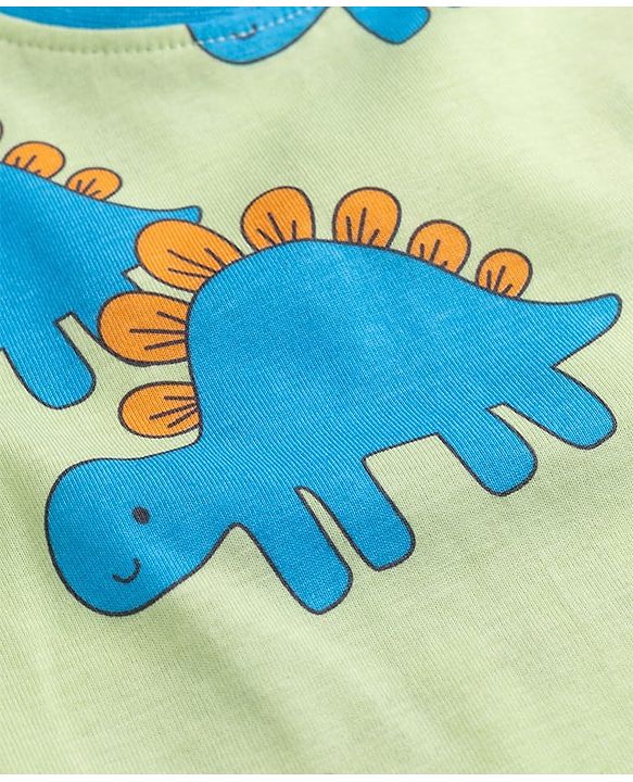 Babyhug 100% Cotton Knit Half Sleeves T-Shirt & Shorts Night Suit With Dino Print - Green