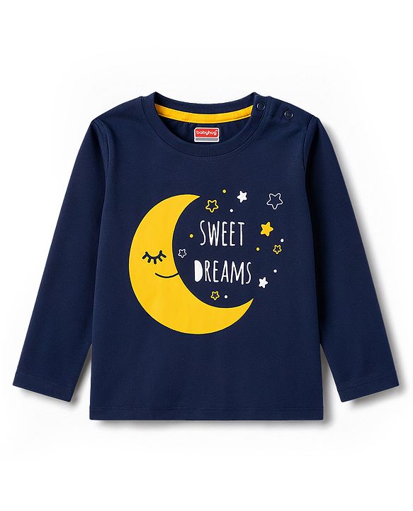 Babyhug 100% Cotton Knit Full Sleeves Sweet Dreams Printed T-Shirt & Pyjama Night Suit - Navy